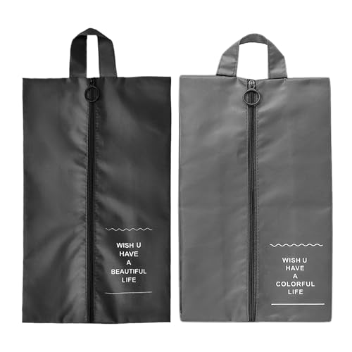 MAEXUS シューズバッグ 2個セット 防水 防塵 防臭 超軽量 旅行用 シューズケース シューズ入れ 靴入れ袋 スポーツ 靴収納ケース スニーカー 収納袋 男女兼用 出張 ジム 持ち運び便利 (ブラック+グレー)