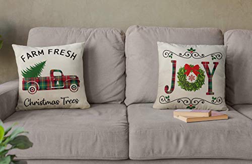 Conjunto de 4 fronhas de decoração de natal xadrez Kithomer Buffalo para decoração de casa de fazend