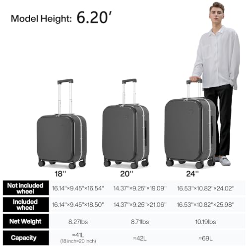 mixi Luggage Suitcase with Spinner Wheels, 24'' Checked Travel Luggage Aluminum Frame PC Hardside with TSA Lock & Cover - Rock Gray by mixi - Image 6