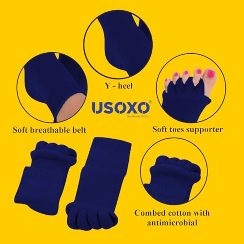 Image of Foot Alignment Socks I Cotton Finger Toe Separator I Easing Bunion Hammertoe and Arthritis Pain Relief I Improving Posture & Increasing Flexibility I Free Size for Office Yoga Men & Women (Blue)
