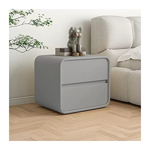Bedside Table 2 Drawers Nightstand, Modern Bedside Table with Microfiber Leather Finishing, Grey Wood Chest of Drawers, Sofa End Side Table for Bedroom Living Room Hallway Bedside Drawer Bedside CABI