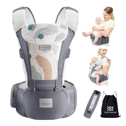 Bebamour Baby Carrier Newborn Front and Back Carry Baby Carrier Newborn to Toddler Baby Hip Carrier with Waist Extender,Head Hood & 3 Pieces Teething Pads (Grey)