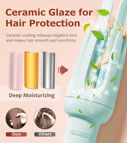 Image of Auto Hair Curler, Automatic Curling Iron with 4 Temperature & 3 Timer, Automatic Shut-Off, Anti-Scald, Anti-Tangle Rotating Curling Wand for Hair Styling, Blue