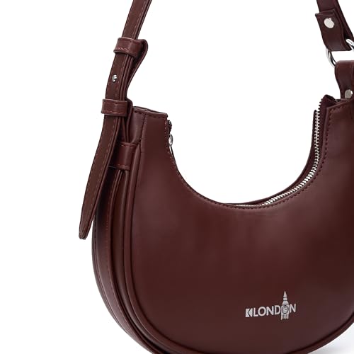 Image of K London Women's Vegan Leather Half Moon Bag | Stylish Black Shoulder Hobo | Compact Baguette Purse for Office, Casual, Party & Travel Use