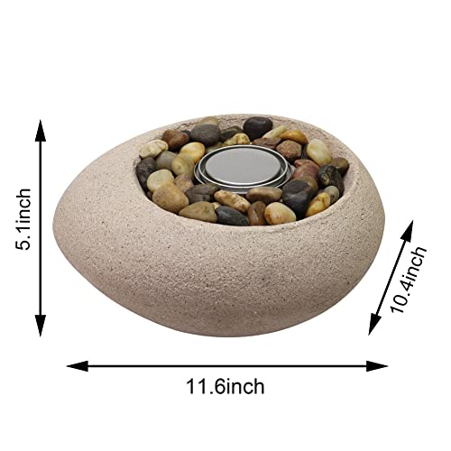 Nature's Mark 5" H Concrete Tabletop Ethanol Fire Pit Indoor&Outdoor Mini Fire Bowl With Ethanol Gel (Oval Stone) #TOP3
