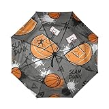 Zathe Slam Dunk - Paraguas de viaje impermeable con patrón de baloncesto, paraguas ligero y resistente con toldo impermeable para protección contra el viento, la lluvia y el sol, apertura y cierre