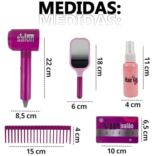 Conjunto salão beleza Secador de cabelo com 2 velocidades a pilha Brinquedo