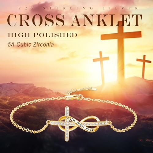 Image of MEDWISE Mothers Day Gifts for Mom Women Infinity Anklet 925 Sterling Silver Adjustable Cross Anklet Summer Beach Jewelry Gifts for Daughter Women Wife Mom