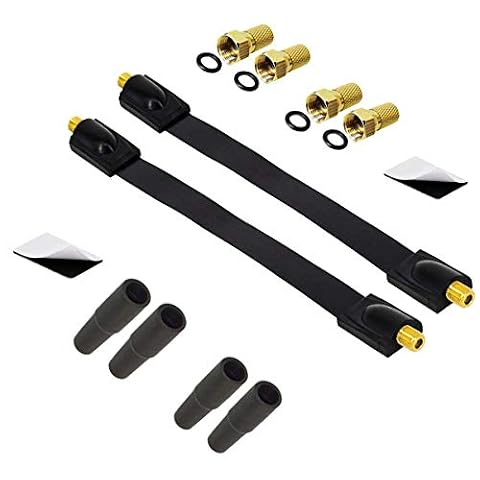 Premium X 2 x przepust okienny satelitarny, 4 x wtyk F, 4 x gumowe tulejki, zestaw DVB-C DVB-T płaski kabel 26 cm, czarny kabel koncentryczny slim