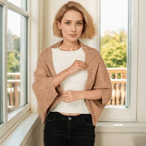 Image of WaJuemy Shrug Sweater Shawl Wraps for Women Soft Cashmere Ponchos Sweater Cardigan Casual Open Front Top Cape Shawls