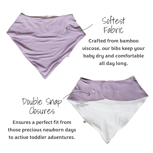 Caden Lane Bandana Bibs, Absorbent Baby Bib for Drooling, Feeding & Teething With Adjustable Double Snap Suitable for Newborns to Toddlers, Gender Neutral Gift for Baby Shower, 4 Pack, Purples3