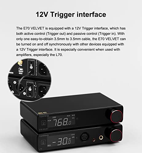 Image of Topping E70 Velvet AK4499EX DAC Audio Decoder - Bluetooth5.1 LDAC Hires XU316 32Bit /768kHz DSD512 BT /USB /Coax /Opt Inputs RCA /XLR HiFi Stereo Digital to Analog Convertor Black