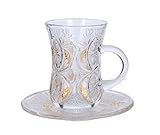 Cup & Saucer Set Turkish Tea Coffee Glass Gold Color Design 12 Pieces