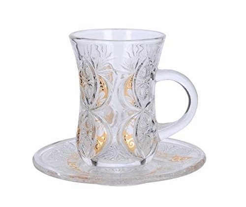 Cup & Saucer Set Turkish Tea Coffee Glass 12 Pieces