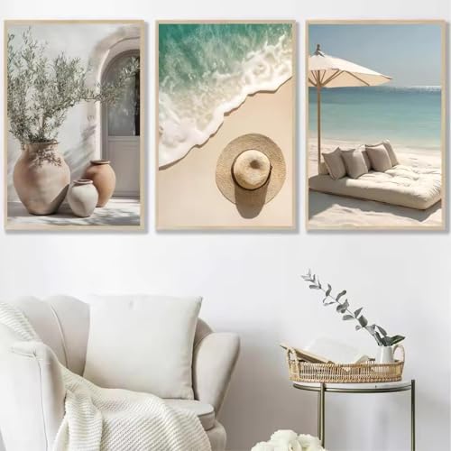 Poster olive citron arbre méditerranéen toile lot de 3 pour salon 30x50 cm