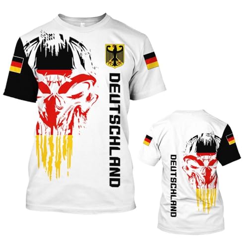 Deutschland T-Shirt Herren Damen, Totenkopf Design mit Deutschlandflagge, Trikot, Kurzarm Polyester,Fußball Tshirt (DE/NL/SE/PL, Alphanumerisch, XXL, Regular, Regular, Germany 2)