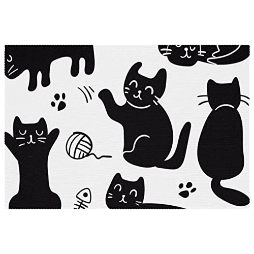 Juego de 4 manteles individuales con diseño de personajes de gato, resistentes al calor, lavables, de tela Oxford, para decoración del hogar, fácil de limpiar