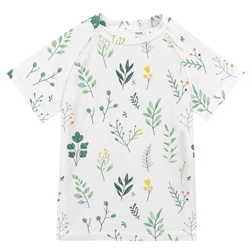 ALAZA Kids Rash Guard Girls Boys Toddler Swim Shirts Short Sleeve Grass UPF 50+ 3T