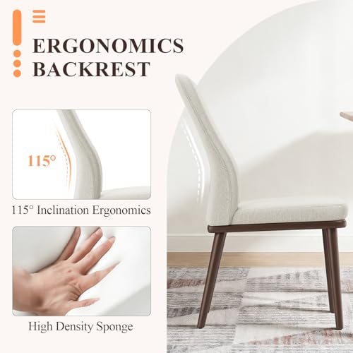 Image of Stylish Dining Chairs Set of 4, Upholstered Parsons Dining Room Chair with Nailhead Trim, Kitchen Room Chair with Thick Cushions and Wood Legs, Modern Contemporary, Beige