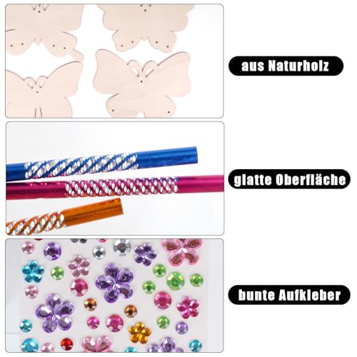 Windspiel Bastelset Kinder, 8 -teiliges Holz Schmetterling Bastelsets mit Windspiel, DIY Holz Windspiele Bastelset Kindergeburtstag für Garten Hängende Dekorationen