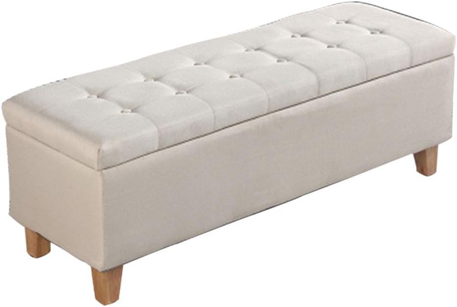 Tabouret de rangement en bois massif et tissu rectangulaire pour cabine d'essayage