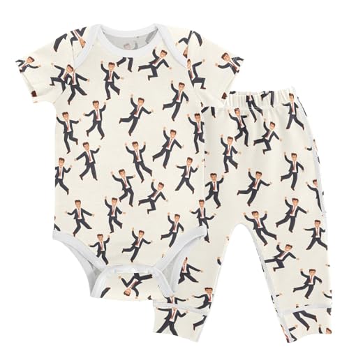 vvfelixl Unisex Short Sleeve Baby Pants Sets,Cheerful Businessman Baby Bodysuits Set,Babys Layette Sets Clothes for 18-24M