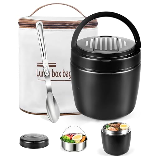 BAVATEE Lunch Box Isotherme 1200 ml. Double paroi inox. Thermos Alimentaire Chaud avec Cuillère. Boite Repas Isotherme Étanche. Pour Repas, Soupes,...