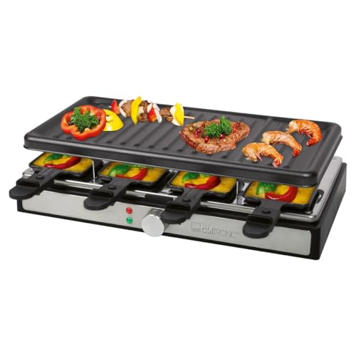 Clatronic® Raclette para 8 personas con plancha extraíble | Raclette Grill con revestimiento antiadherente | Incluye 8 sartenes | Raclettes con carcasa Cool Touch | RG 3757