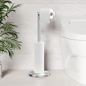 Cesun Toilet Paper Holder Stand Free Standing, Sliver Toilet Paper Storage with Heavy Weighted Base, Bathroom Stainless Steel Toilet Paper Roll Holder, Non-Slip, Sliver Silver