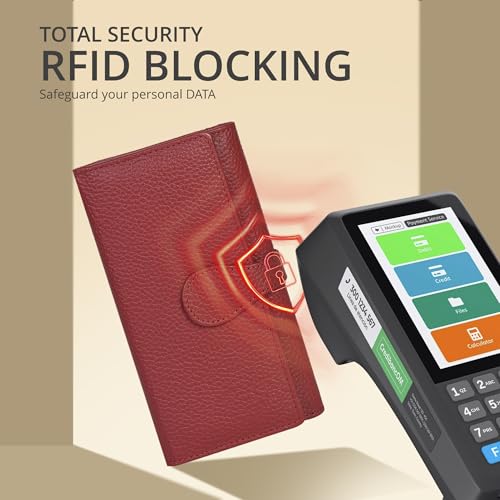 Image of Real Leather Women Wallet Leather with RFID Blocking -Trifold Card Holder Designer Ladies Clutch with ID Window Wallets