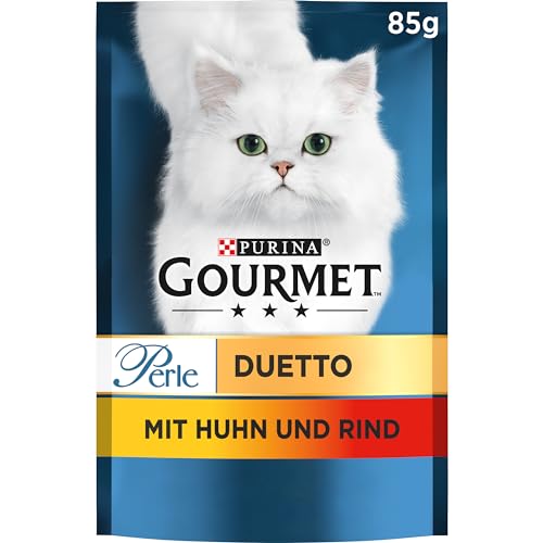 GOURMET Perle Duetto Katzenfutter nass, mit Huhn und Rind, 26er Pack (26 x 85g)