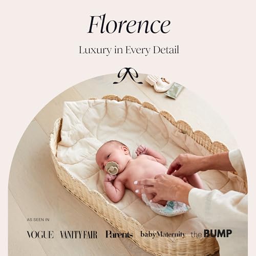 Bebe Bask Premium Baby Changing Basket - Artisan-Crafted Scalloped Rattan - Changing Basket for Baby Dresser - All Accessories Included - Complete Set for Nursery (Natural) | Premium, Artisan-Crafted, Changing Basket, Baby Dresser, Complete Set