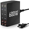 Leather Texture 600W USB C Charger Block, 12 Port Fast USB C Charging Station Dual PD 100W Laptop Charger Adapter for Multiple Devices Compatible for MacBook Pro/Air,iPhone,iPad,Galaxy,Dell (Black)