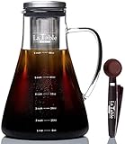 Cold Brew Coffee and Tea Maker - Large 1.5L/51oz - Bonus Spoon Included - Glass Loose Leaf Iced Tea Infuser & Ultra Fine Double Mesh Stainless Steel Filter, Dishwasher Safe, Coffee Fresh For 2 Weeks