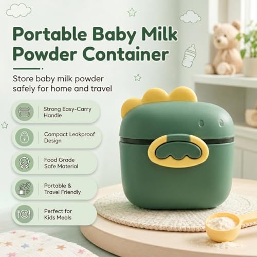 Image of StarAndDaisy Formula Milk Container for Baby Milk Powder Container with Scoop Holder, Portable Formula Dispense, Airtight First Feed Baby Food Storage Container /Box for Travel 200 Grams -Olive Green