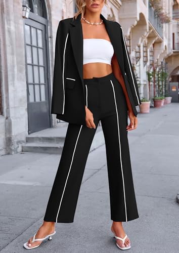 PRETTYGARDEN Women's Fall Spring 2 Piece Blazer Outfits Business Casual Oversized Jacket Wide Leg Work Pants Dressy Suit Set4