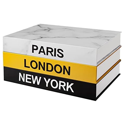 Set of 3 Decorative Books, Stacked Book boxes for Home Decor, Faux Books with Stickers for Coffee Table or Bookshelf Decor Cover