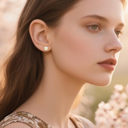 SLUYNZ Solid 925 Sterling Silver Plumeria Flower Stud Earrings for Women Teens White Flower Stud Earrings Spring3
