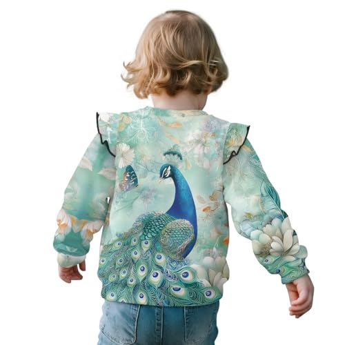 Toddler Crewneck Sweatshirt Graphic Tee Tops for Girls Long Sleeve Shirt Ruffle Shoulder Fall Clothes 1-8T3