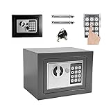 Elektronischer Safe Tresor Klein Minisafe Wandtresor Digital PIN-Code Tresor mit Sicherheitsschlüssel Stahlsafe Möbeltresor Wandsafe, 4.6L(23 x 17 x 17 cm), Grau