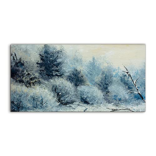 Tableau en verre 140x70cm paysage d'hiver forêt pour salon et chambre