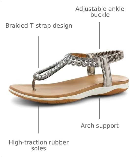 Image of UBFEN Womens Flat Sandals Dress Braided T-Strap Thong Sandals with Arch Support Comfortable for Walking