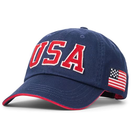 Image of POLO RALPH LAUREN Men's Triple-Pony Plaid Flannel Baseball Cap (Team USA - Navy,OS)