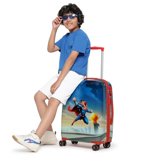 Image of YAYAVAR Superman Kids Trolley Suitcase - 65L | Hard-Sided Printed Cabin Luggage with 8 Wheels, Number Lock, Scratch Resistant, Lightweight Travel Bag (60cm)