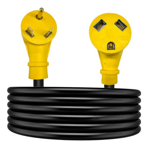 Ohleats RV Extension Cord, UV Resistant Waterproof 10 FT Flexible Outdoor Extension Cord with LED Indicator, 30 Amp NEMA 5-15P to TT-30R Heavy Duty Extension Cord, Car Accessories (Yellow)