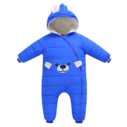 JELEUON Baby Girls Boys One Piece Zipper Cartoon Hooded Down Jacket Jacket Jumpsuit Romper 3-6 Months Blue