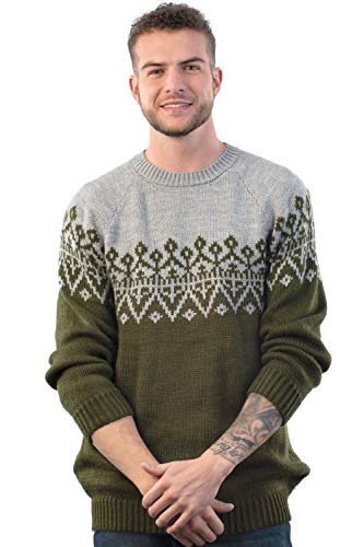 Handmade Crewneck Gray and Green Alpaca Sweater for Men2