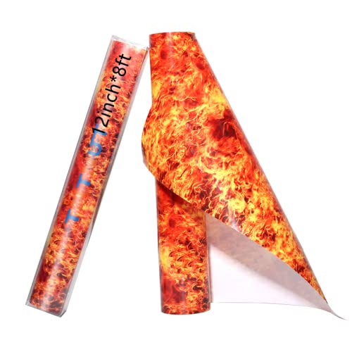 Tintnut Flame Heat Transfer Vinyl Roll - 12"X 8Ft Burning Fire Pattern Orange Htv Iron On Vinyl Diy T-Shirt Canvas Bag Crafts Hats Pillow For Cricut Or Silhouette Cameo #TOP13