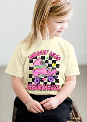 First Day of Kindergarten Shirt: Boys Girls Rollin Into Kindergarten Tshirt Kids 2025 Back to School Gift Tee Tops4
