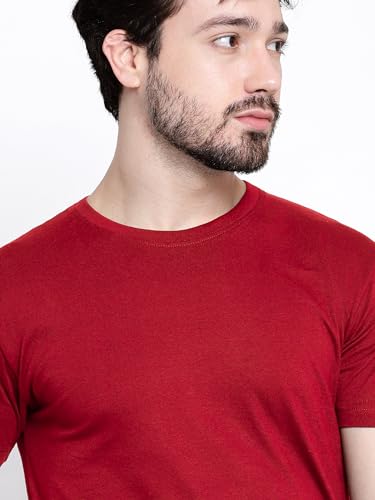 Image of BEYOUNG Cotton Regular Fit Plain T-Shirt for Men | Flexible Round Neck | Casual T-Shirt | Solid T-Shirt | Half-Sleeves | Stylish T-Shirt